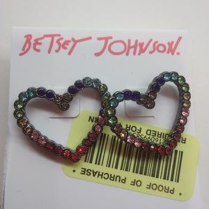 Betsey Johnson New Heart Rhinestone Earrings